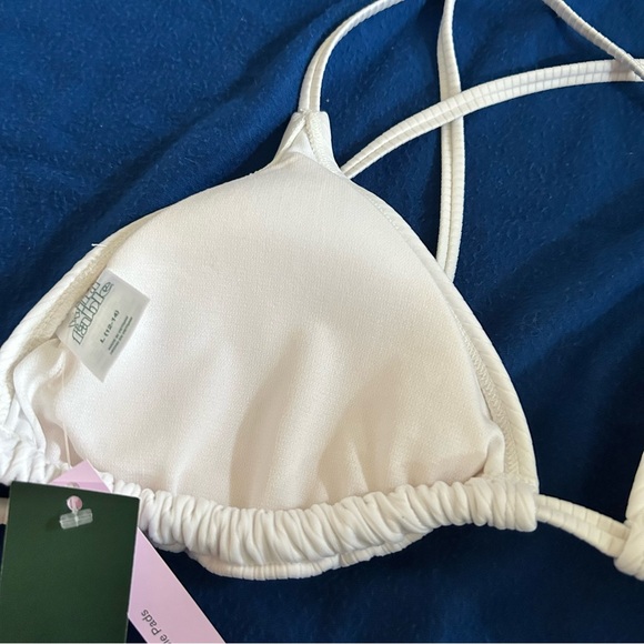 Wild Fable White Strappy Ribbed Triangle Halter Bikini Top with Criss-Cross Back - Picture 7 of 11